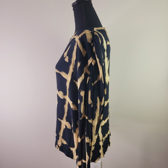SOLD-Zara Women's Blouse Black and Tan Print Long Sleeve sz M - Picture 2 of 4